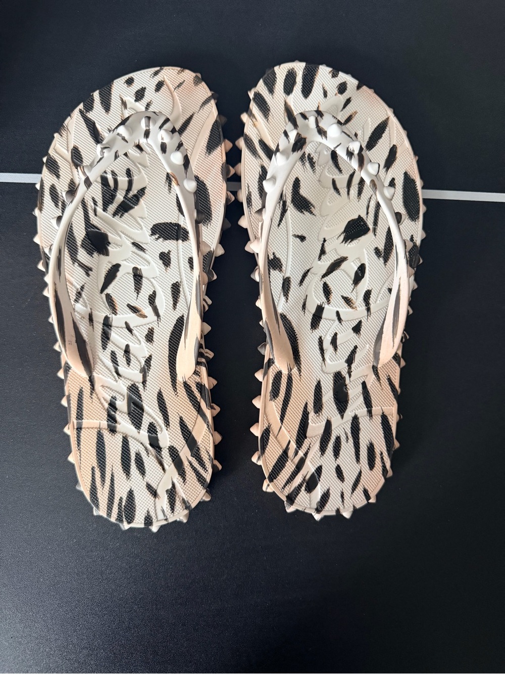Christian Louboutin Beige and Black Leopard Studded Flip-Flop Sandals - Picture 2 of 6